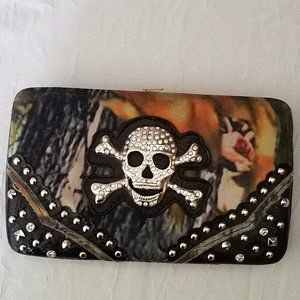 Boho Sequin Skull Camo Clutch Wallet